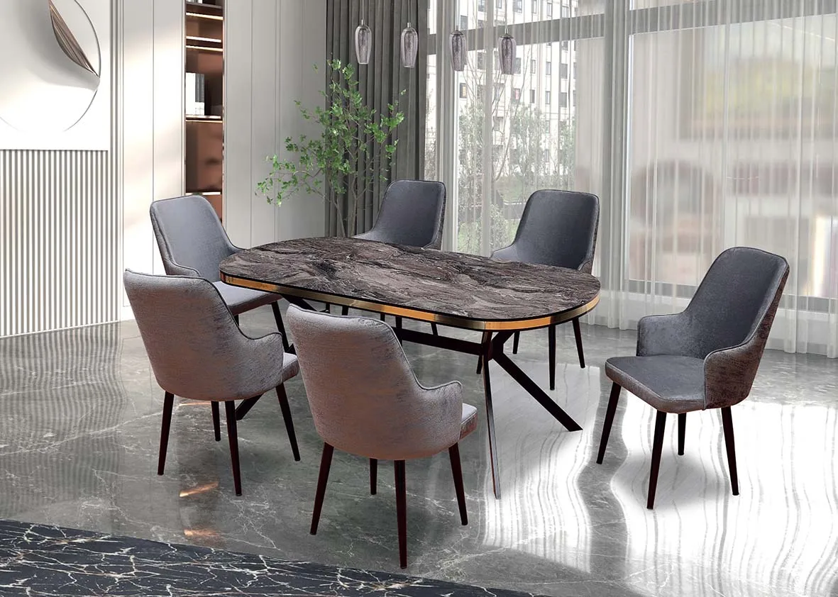 Arya Table Set MDF   6  Chair metalHome  Luxury Foldable Dining   Extension Table Adjustable  Furniture Glass Marble Wood