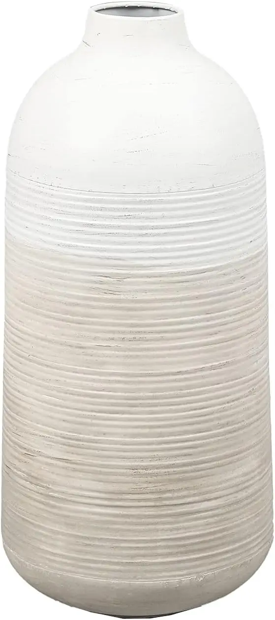 Wholesale White Metal Vases Floor Vase Decor Large Table Modern Farmhouse Texture Tall Flower Vase  Living Room Decorative