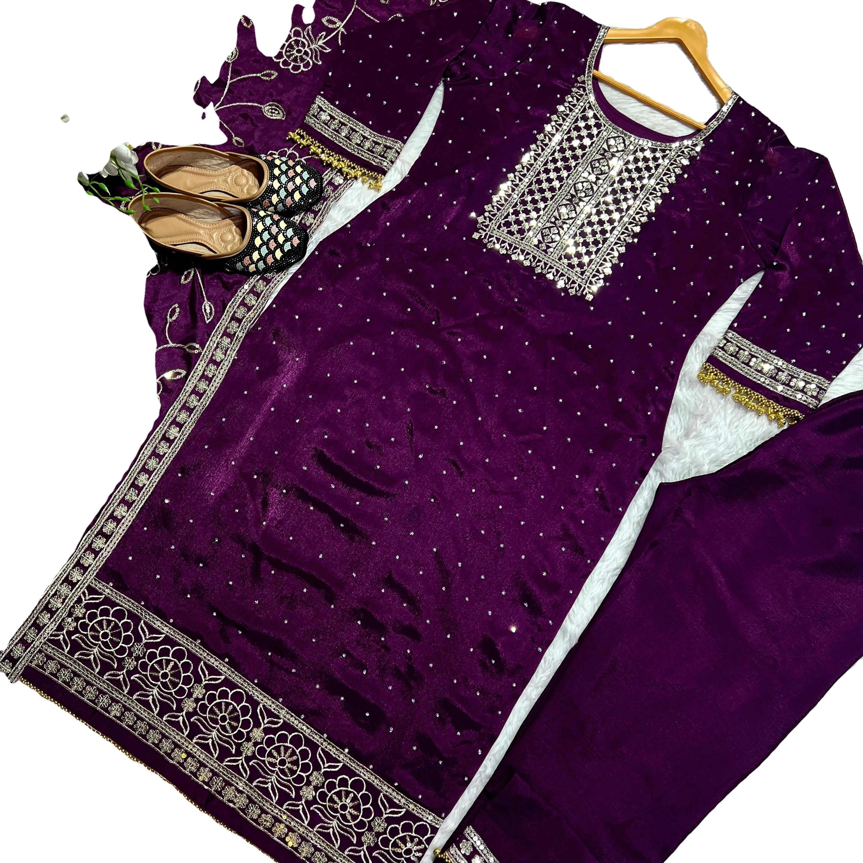 Latest Designer Pure Chinon  Embroidery Sequence Work  Salwar Suit By Fab Zone