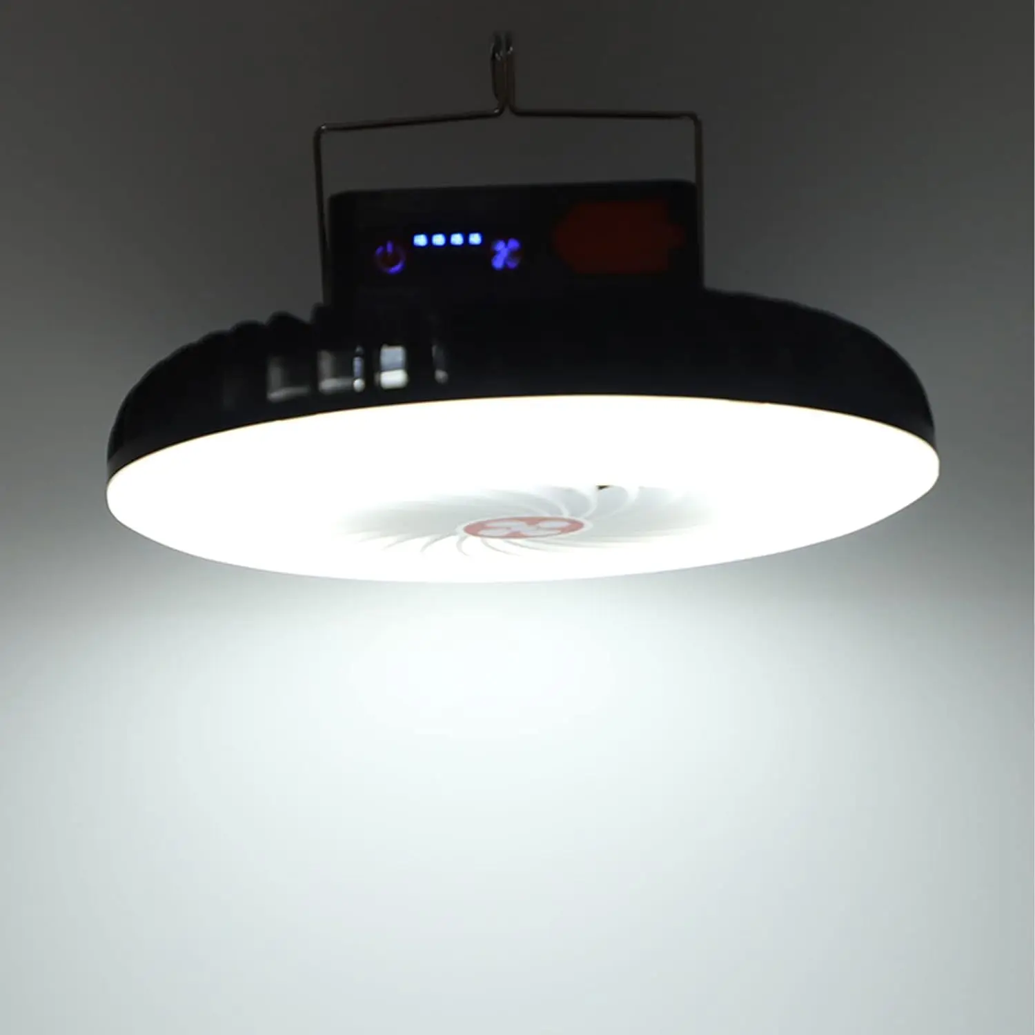 Outdoor Portable Hanging Hook Energy Tent Light 1200mAh Rechargeable USB Solar Camping Fan with LED Lamp