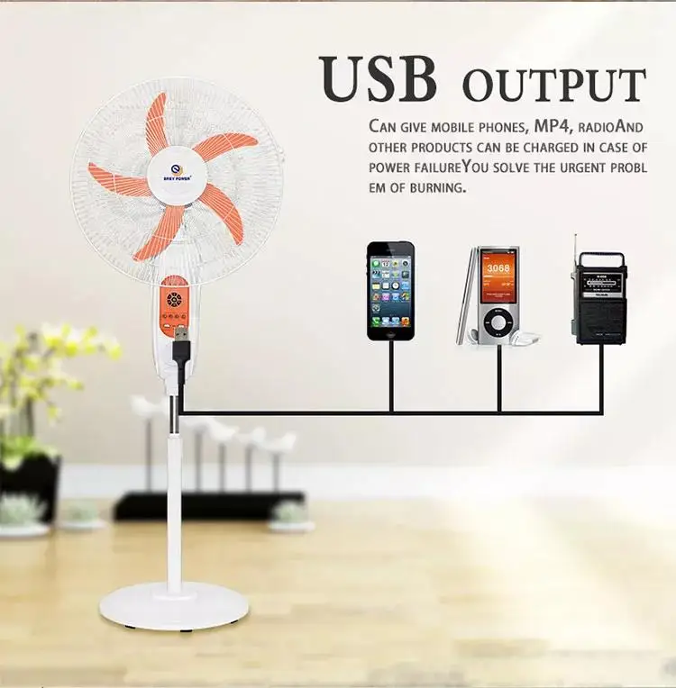 Factory made 16 inch rechargeable standing design multi-function solar fan with manufacturer price