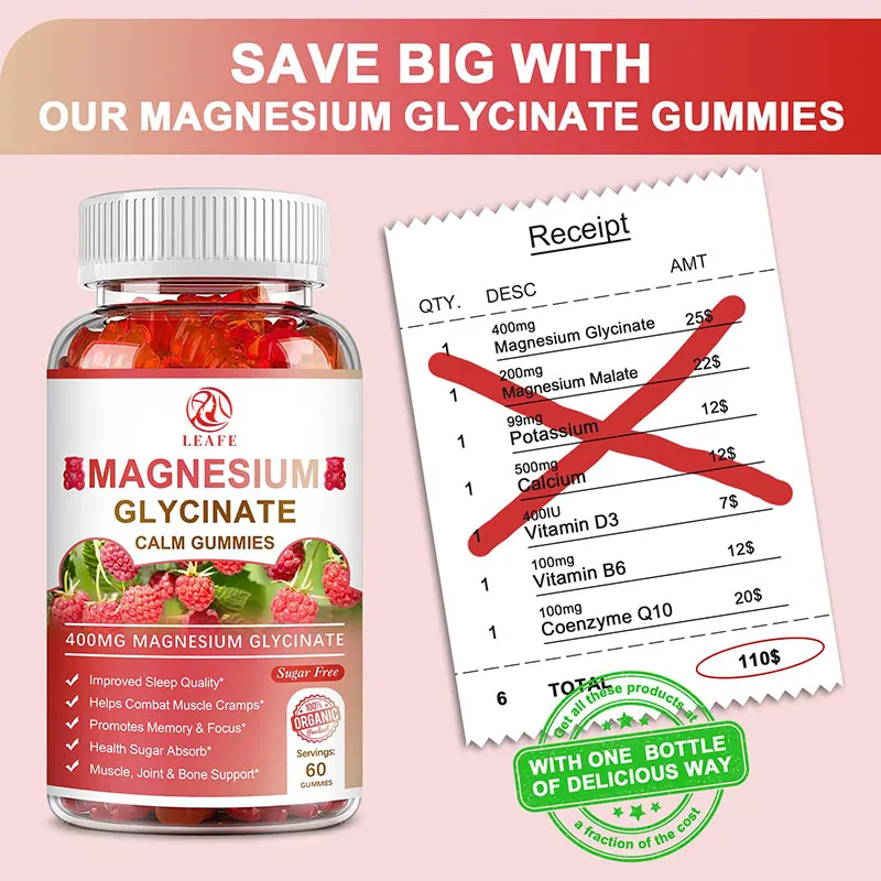 Calcium Potassium Magnesium Zinc Glycinate Gummies Vegan Sugar Free Magnesium Gummies For Calming Mood Digestive Support