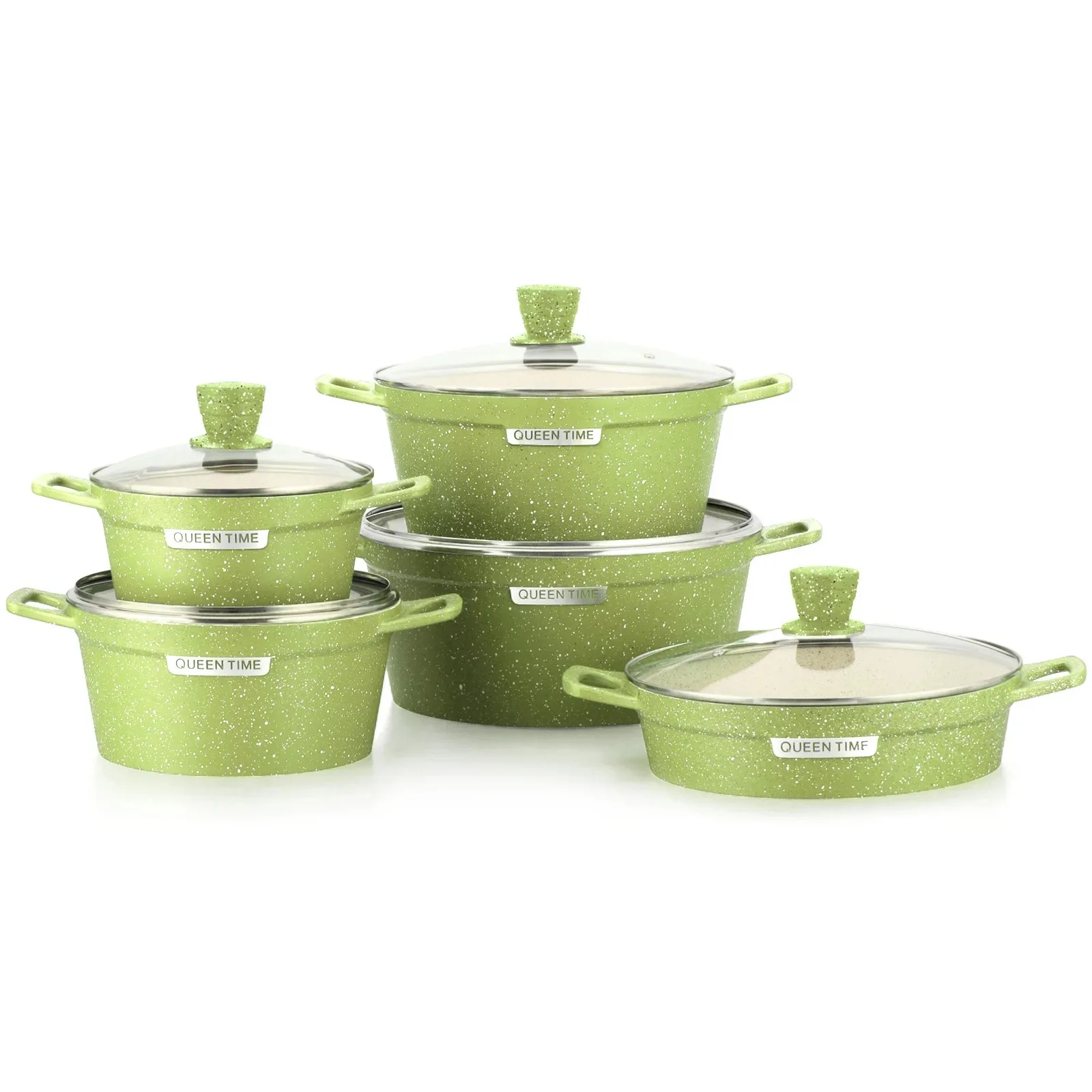 Non Stick Cookware Set Granite Kitchen Cookware Set 10 PCS Purple Metal Aluminum Wood Modern Glass Cover Aluminum Pot Gas Cooker