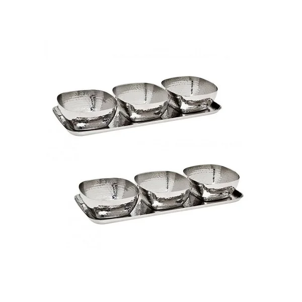 Stainless Steel Hammered Food Serving Bowl Set Of 2 Silver Color Dates Snacks Serving Bowl For Home Usage