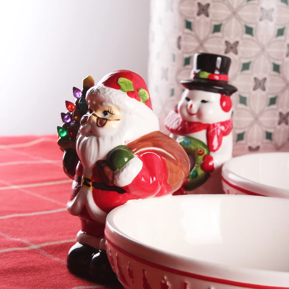 Plato ceramic manufacturer 3D Santa Claus reindeer snowman earthenware Christmas dinnerware party cookie dishes plates sets
