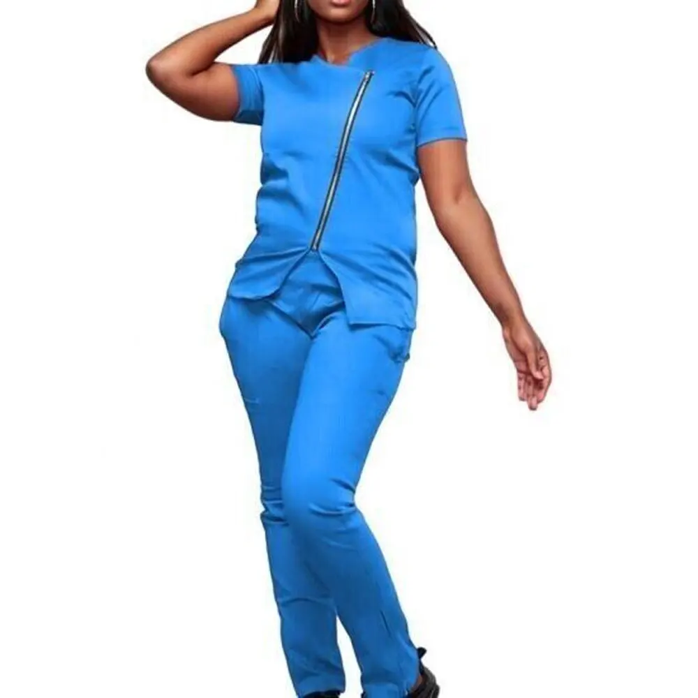 Top Quality Zipper Hospital Medical Scrubs Stretchable Nursing Medical Scrubs Manufacturer OEM Designer Nursing Scrub for women