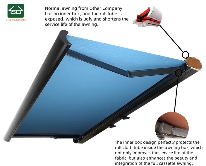 Manufacture LED Light 4x3m Awnings Folding Roof Outdoor Motorized Full Cassette Retractable Awning