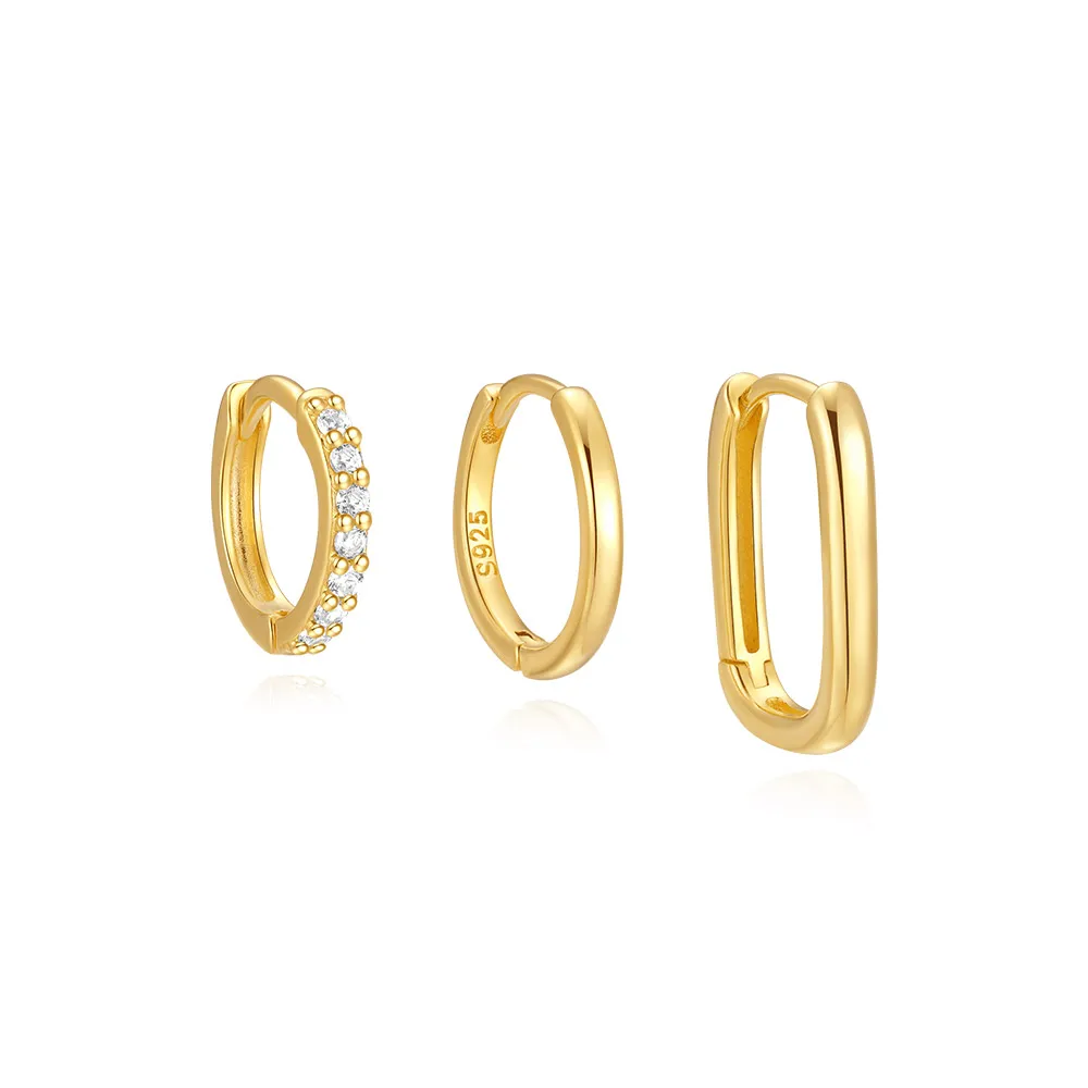 Minimalist Fine jewelry silver Women hoop Earrings 925 Silver jewelry 18k gold plated Earrings Set