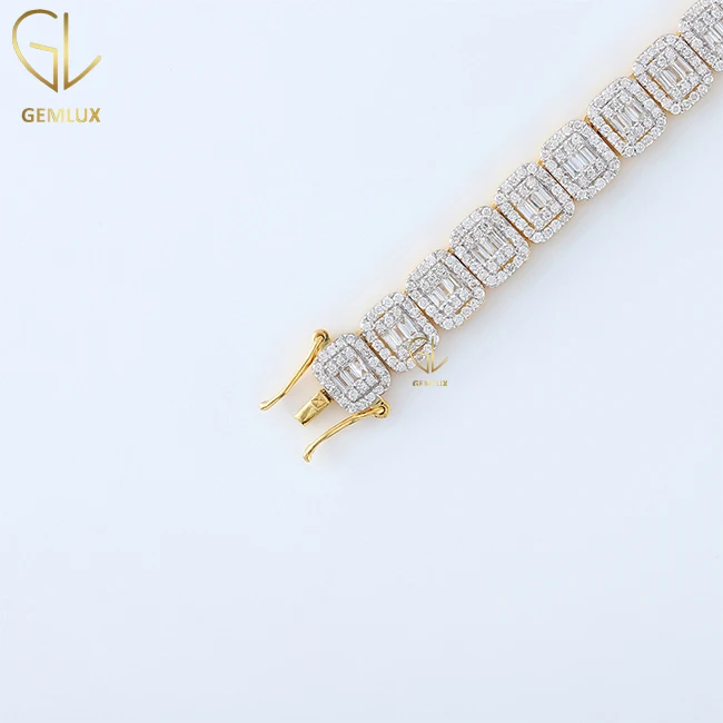 Excellent Quality Luxury Jewelry Baguette & Round Cut Moissanite Diamond Hiphop Tennis Chain At Wholesale Price