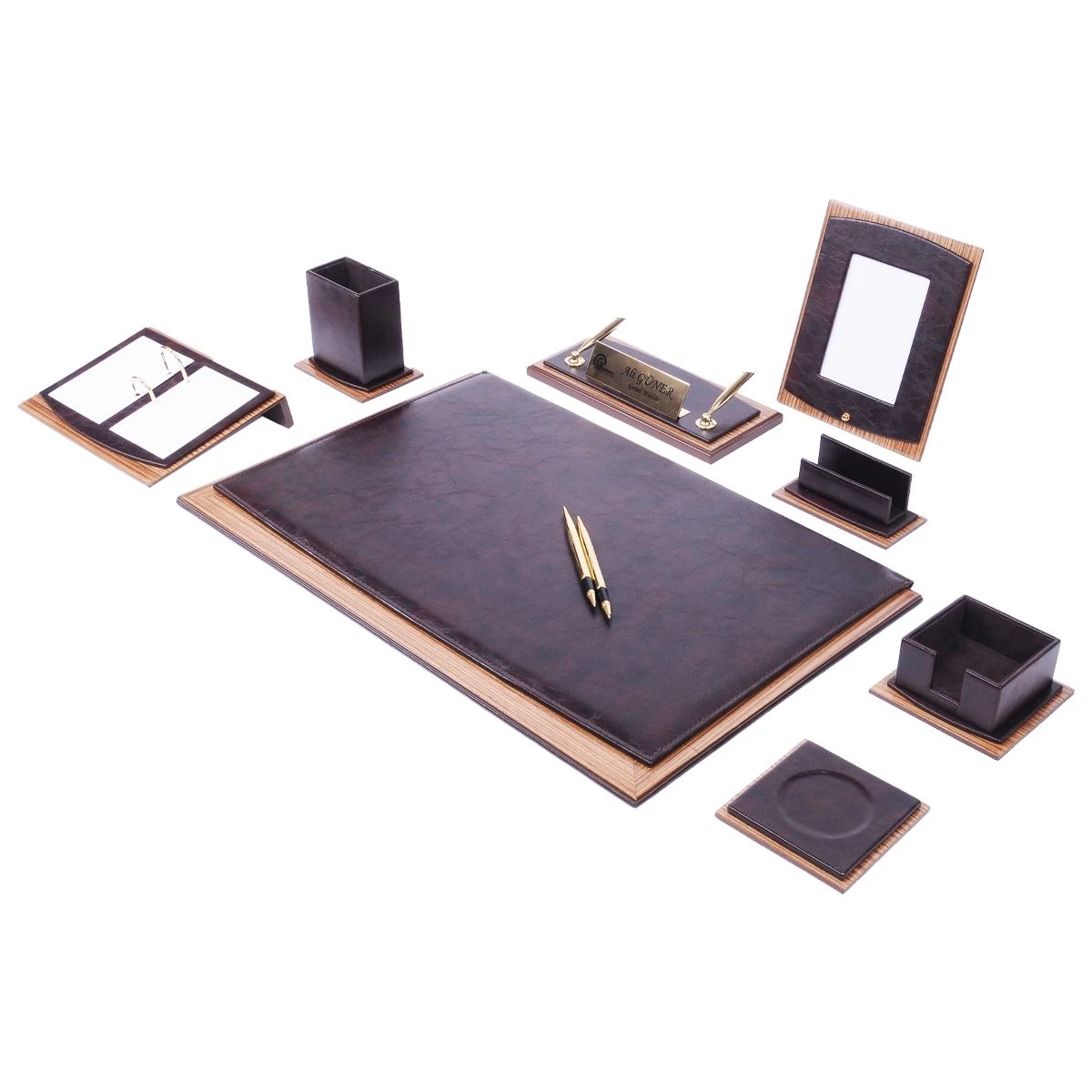 Luxury 10 Pcs Leather & Wooden Desk Organizer Set Office Accessories Leather Desk Set Office Supplies Stationary Set Desk Pad