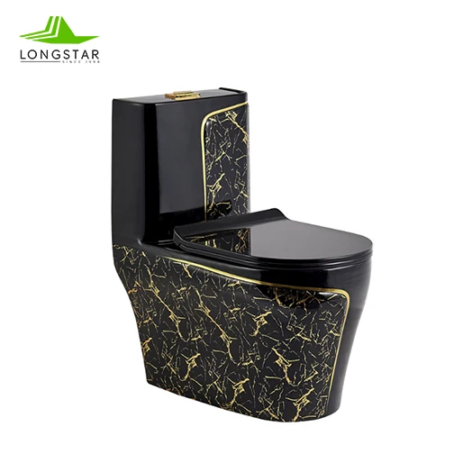 Longstar Luxury Gold  Noble One Piece Toilet 305mm/350mm/400mm Strap Ceramic Super Dual  Luxury Wholesale Toilet