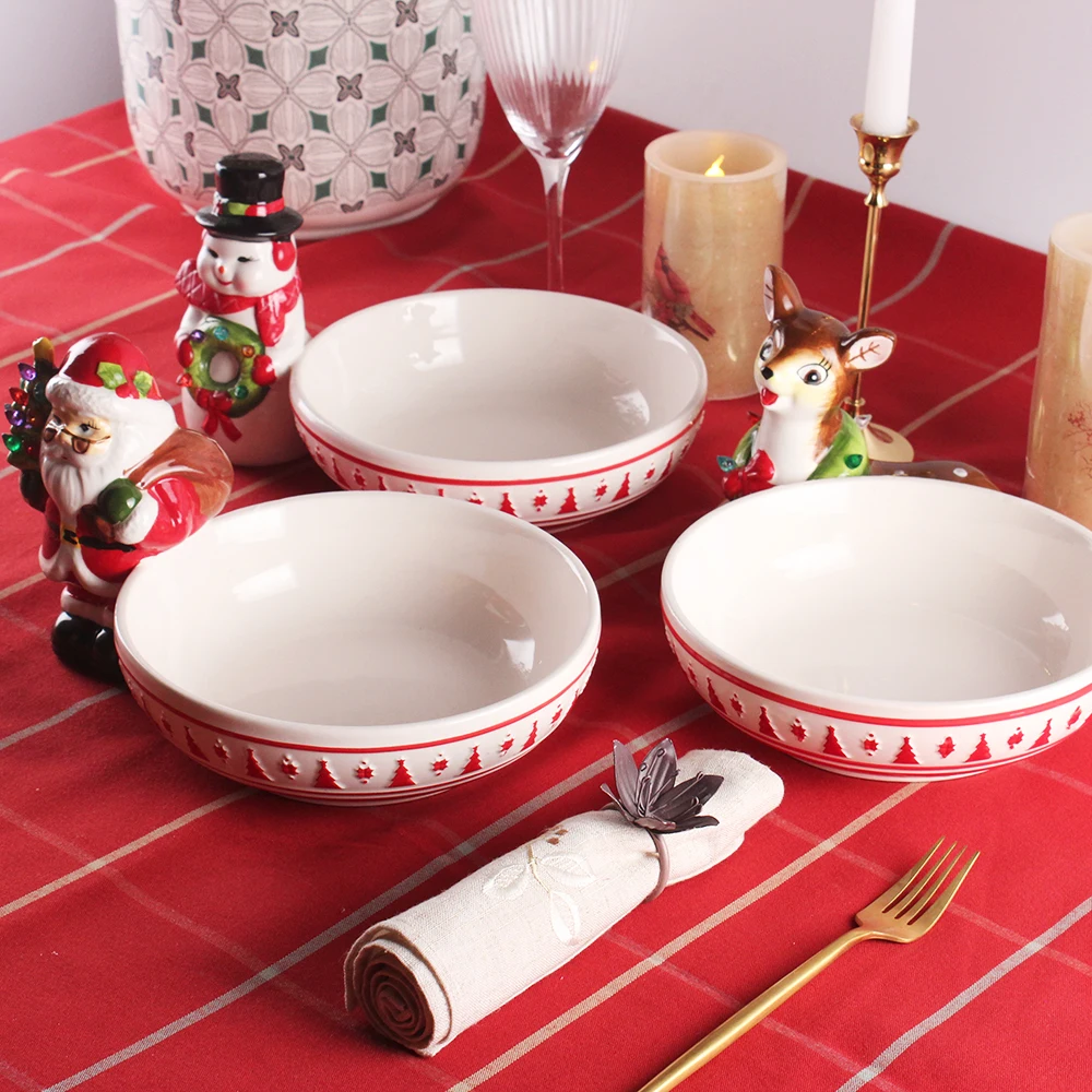 Plato ceramic manufacturer 3D Santa Claus reindeer snowman earthenware Christmas dinnerware party cookie dishes plates sets