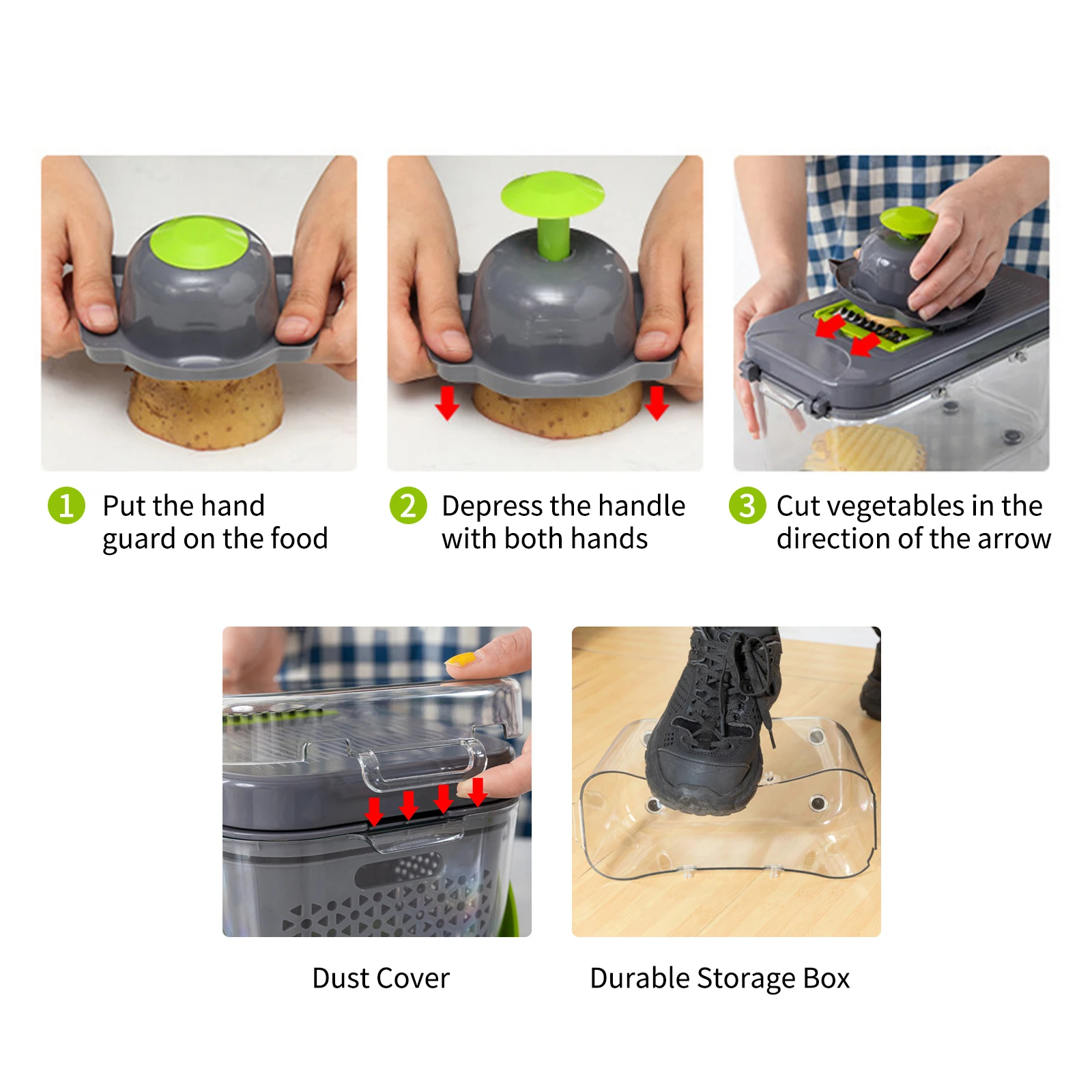 22pcs  Multifunctional Vegetable Cutting tools  Manual Chopper with Container Food  Cutter Hand Protector Drain Basket 8 Blades