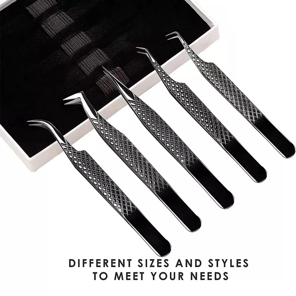 Diamond Grip Lash Tweezers Private Label Stainless Steel Fiber Tip 45 90 Degrees Matte Volume Tweezer For Eyelash Extension