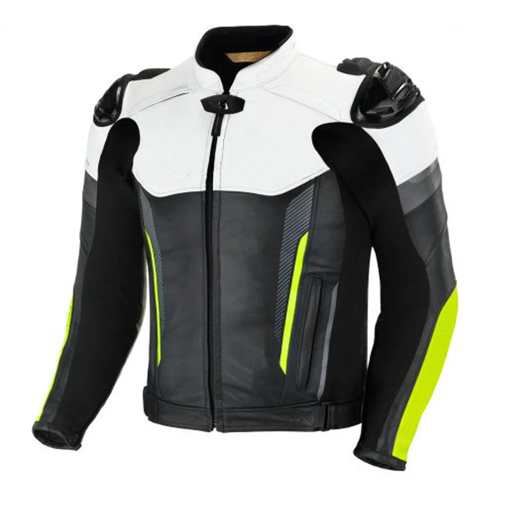 Professional bike riding motorcycle leather jacket with 3MM reflectors and adjustable fitting