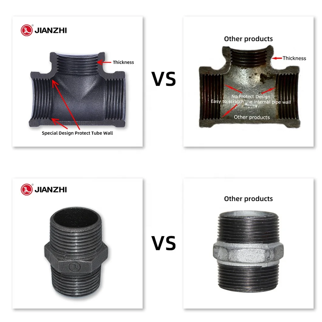 JIANZHI NPT BSPT threaded black pipe fittings galvanized malleable iron gi malleable iron galvanized plumbing materials