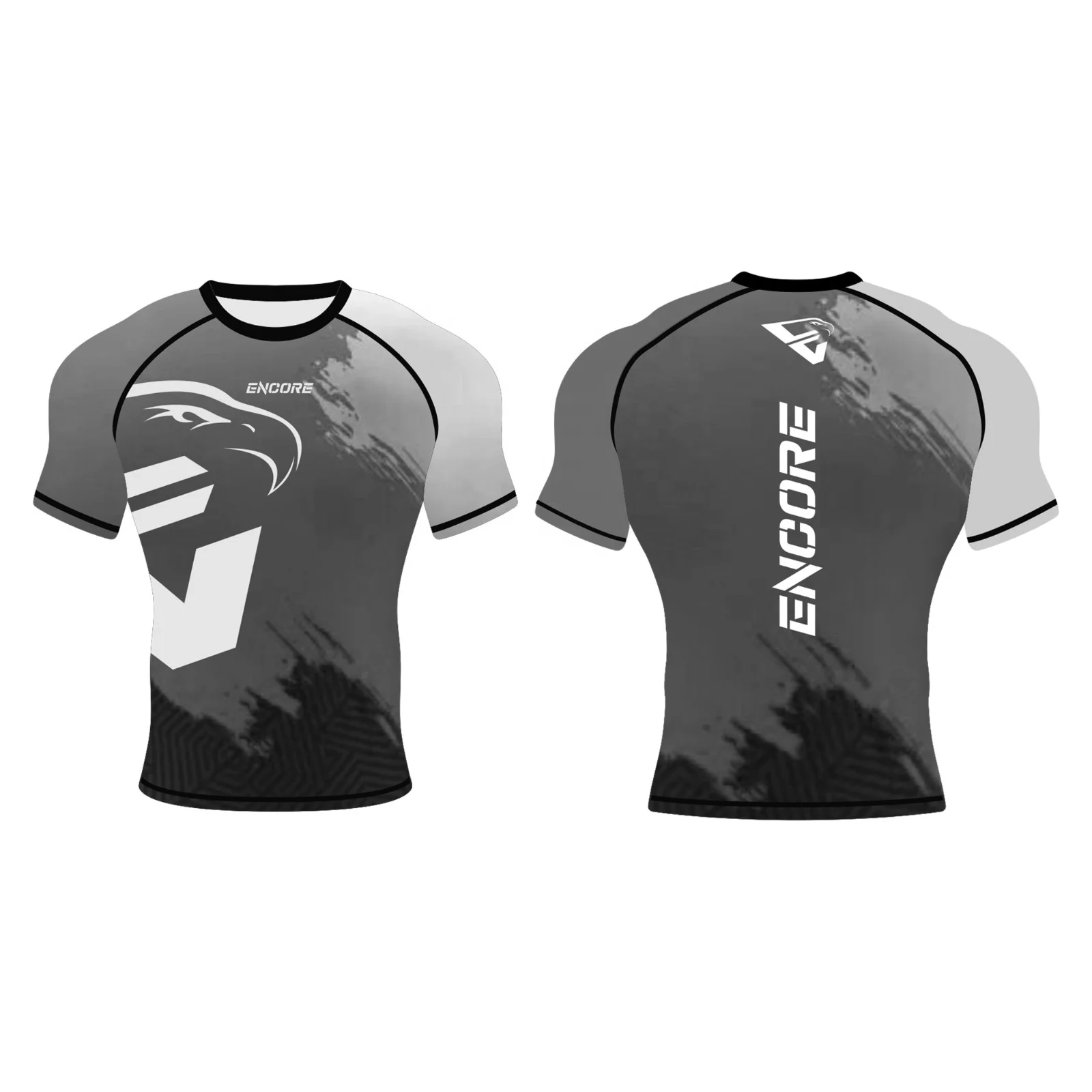 Encore Compression Gym Shirts Short Sleeve Custom Logo UV BJJ Rashguard MMA Sublimated Mens Rash Guard DHL Sublimation F