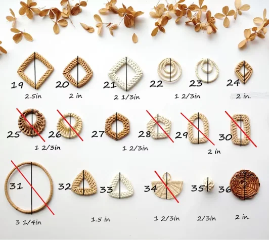 100% natural materials earrings, rattan handwoven findings with multi-shapes from Vietnam manufacturer