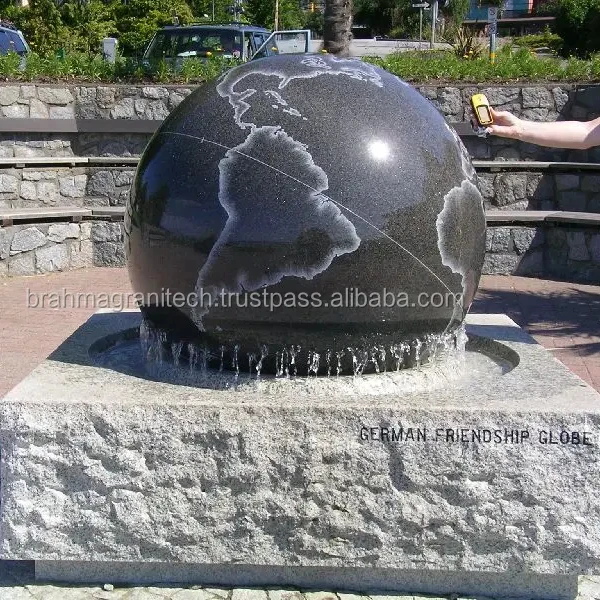 Modern Natural Black Stone Garden Outdoor Round Granite Marble Rolling Ball Water Fountain