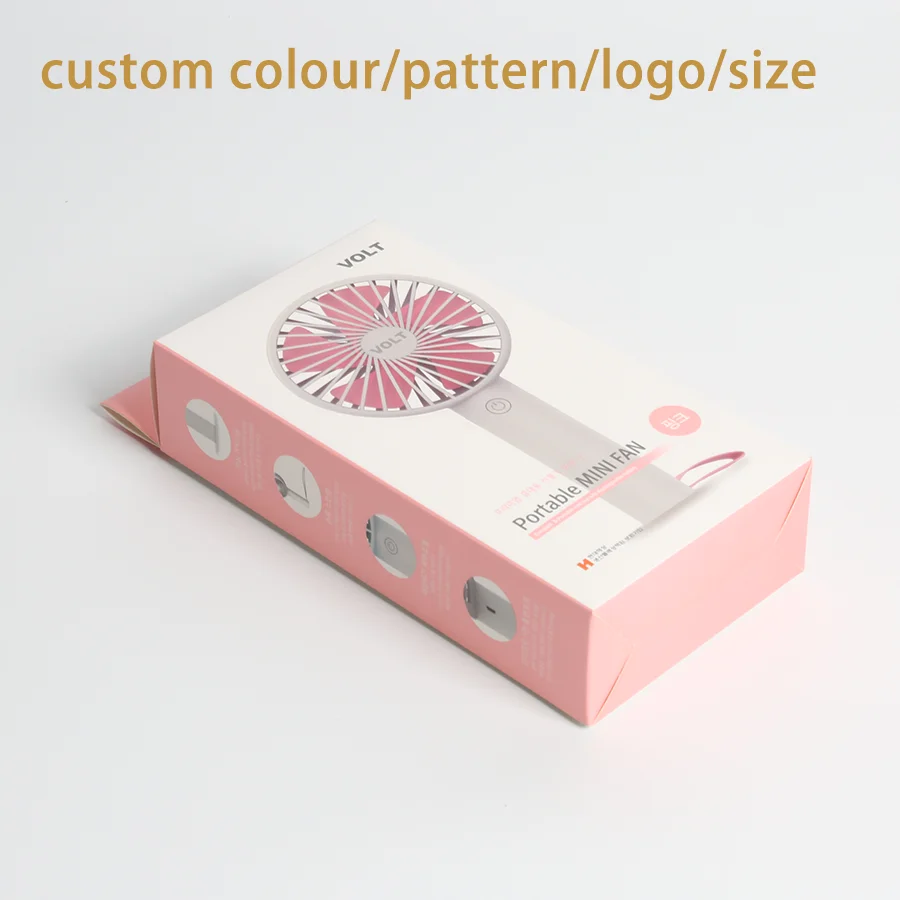 High Gloss pink Mini Fan Packing Tuck Top Paper Box White Paperboard Boxes Custom Small Size