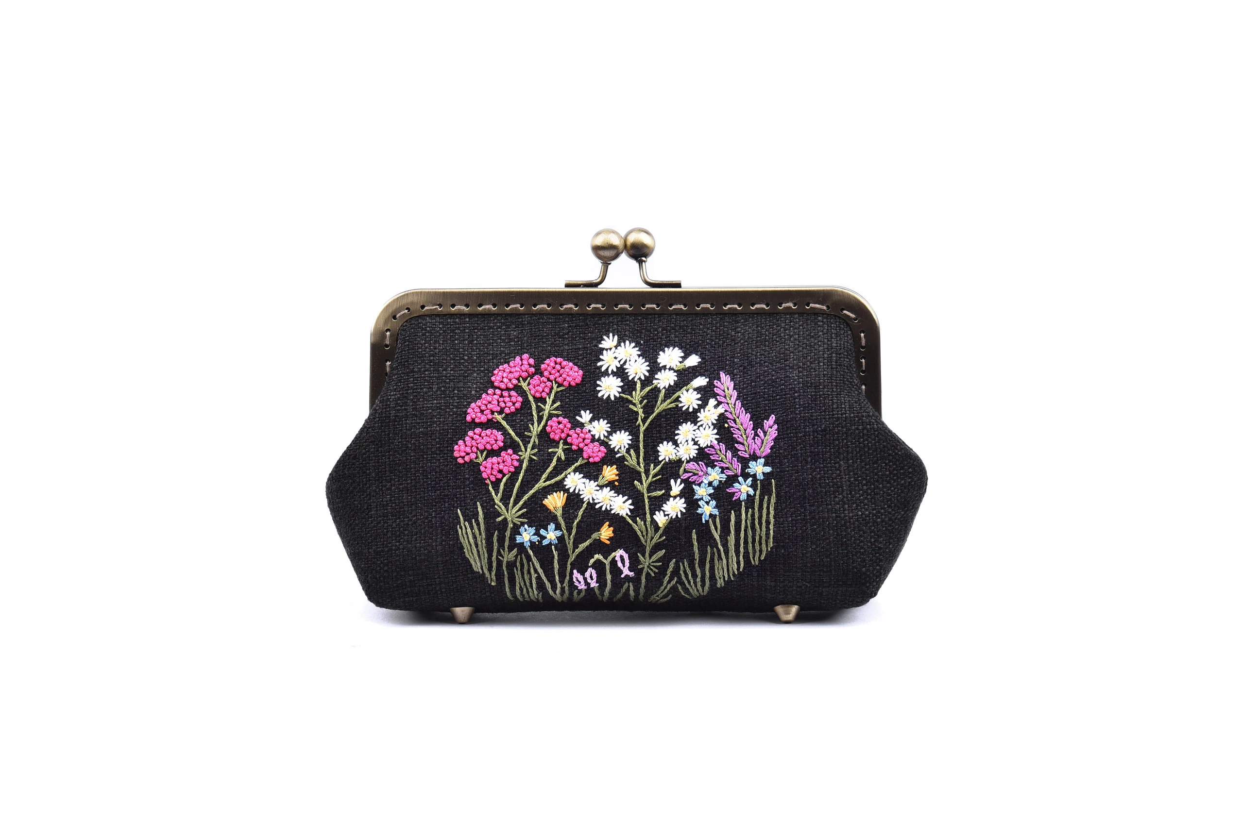 Wholesale Best Price Big Hemp Bag with Copper Binding and Mixed Chrysanthemum and Violet Bush Embroidery