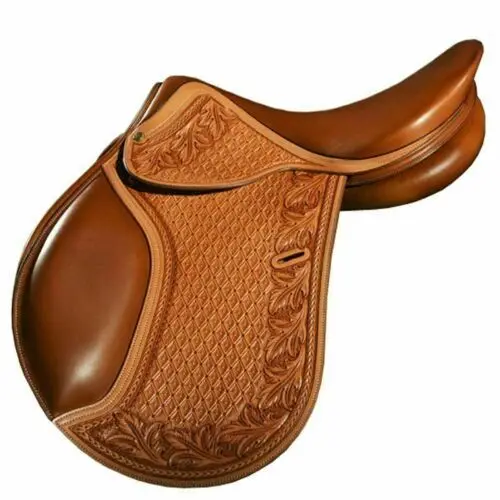 BEAUTY FULL ENGLISH HORSE SADDLE, CLOSE CONTACT BROWN JUMPING SADDLE TOOLING & CARVING