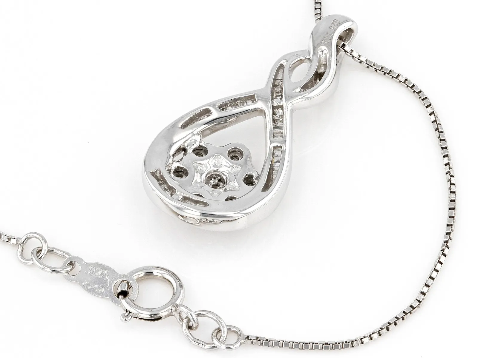 White Diamond Slide Pendant, Rhodium Over 925 Sterling Silver with Box Chain | A Lustrous Expression of Modern Sophistication