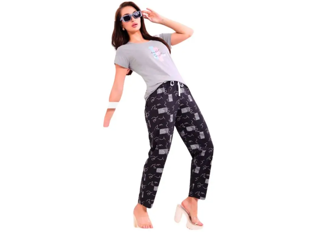 Cute Alphabet Printed Cotton Spandex Nightgown for Women and Girls Breathable Summer Sleepwear Dress for Autumn and Spring