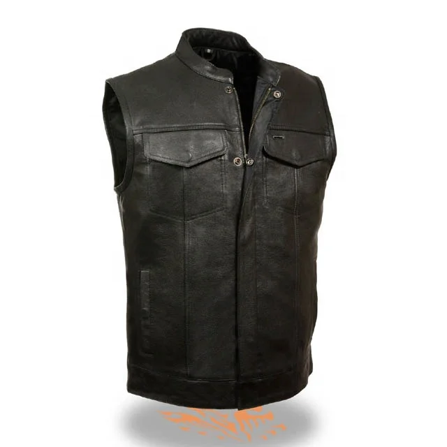 Motorbike Leather vest Jacket, Wind Proof Motorbike Leather Vest, OEM ODM Leather Biker Vest Men printed lining