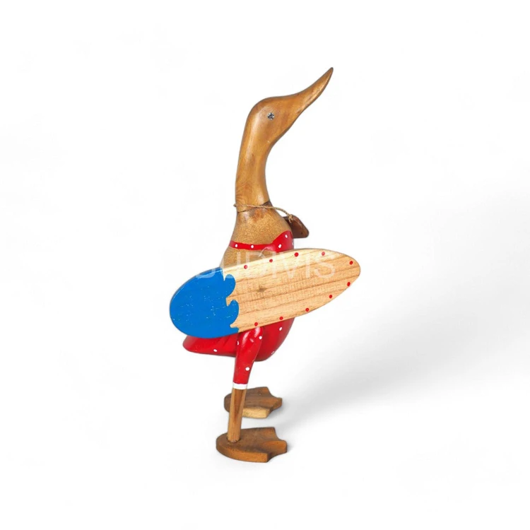 wholesale surfer wooden duck painting for indoor or outdoor decoration , hand painting bamboo root duck home decoration and gift
