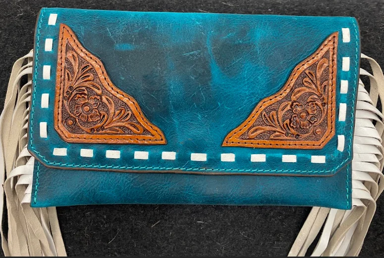 Flower Carving Leather Cover Flap Genuine Leather Wallets For Women Lady Leather Long Wallet With Antic brass hardware