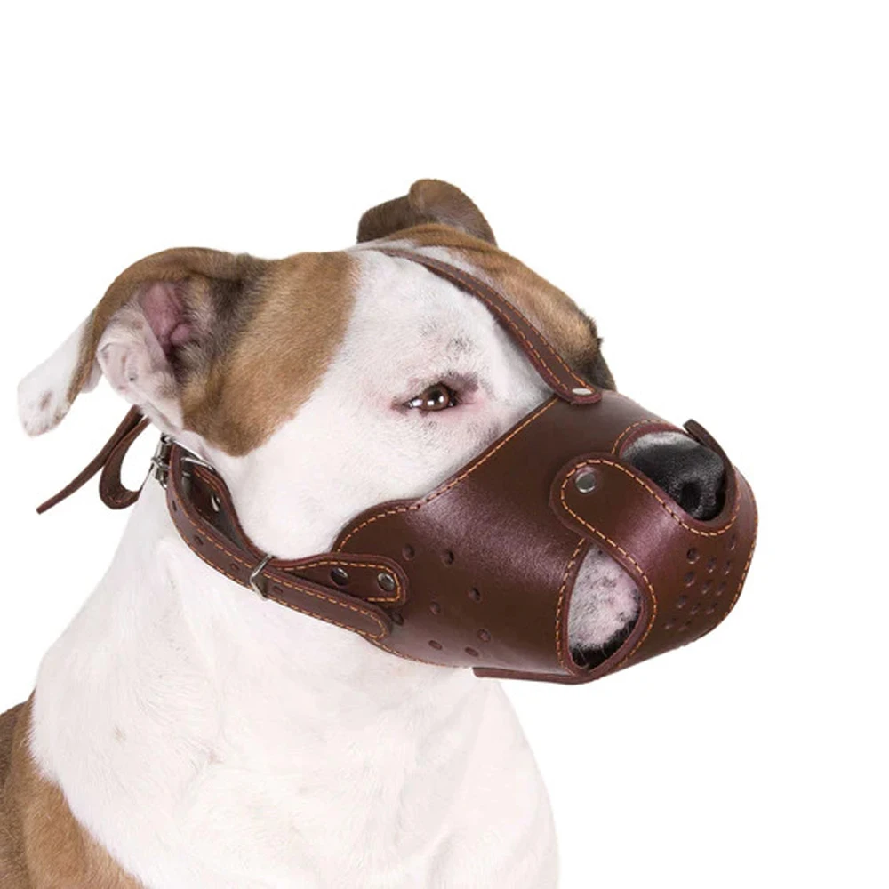 Durable Soft Adjustable Strong Anti-biting Leather Dog Muzzle Dog Mouth Guard Muzzle For Dogs