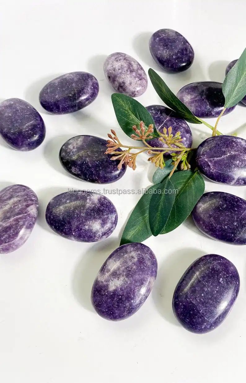 BEST SELLING WHOLESALE CRYSTAL GEMSTONE LEPIDOLITE PALMSTONE NATURAL POLISHED PURPLE LEPIDOLITE PALMSTONE FOR HEALING MEDITATION