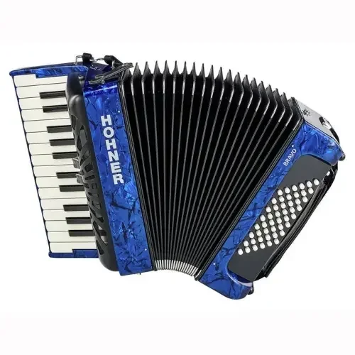 Buy Direct Original New Hohner Bravo III 72 Accordion with Blue Bellows Black