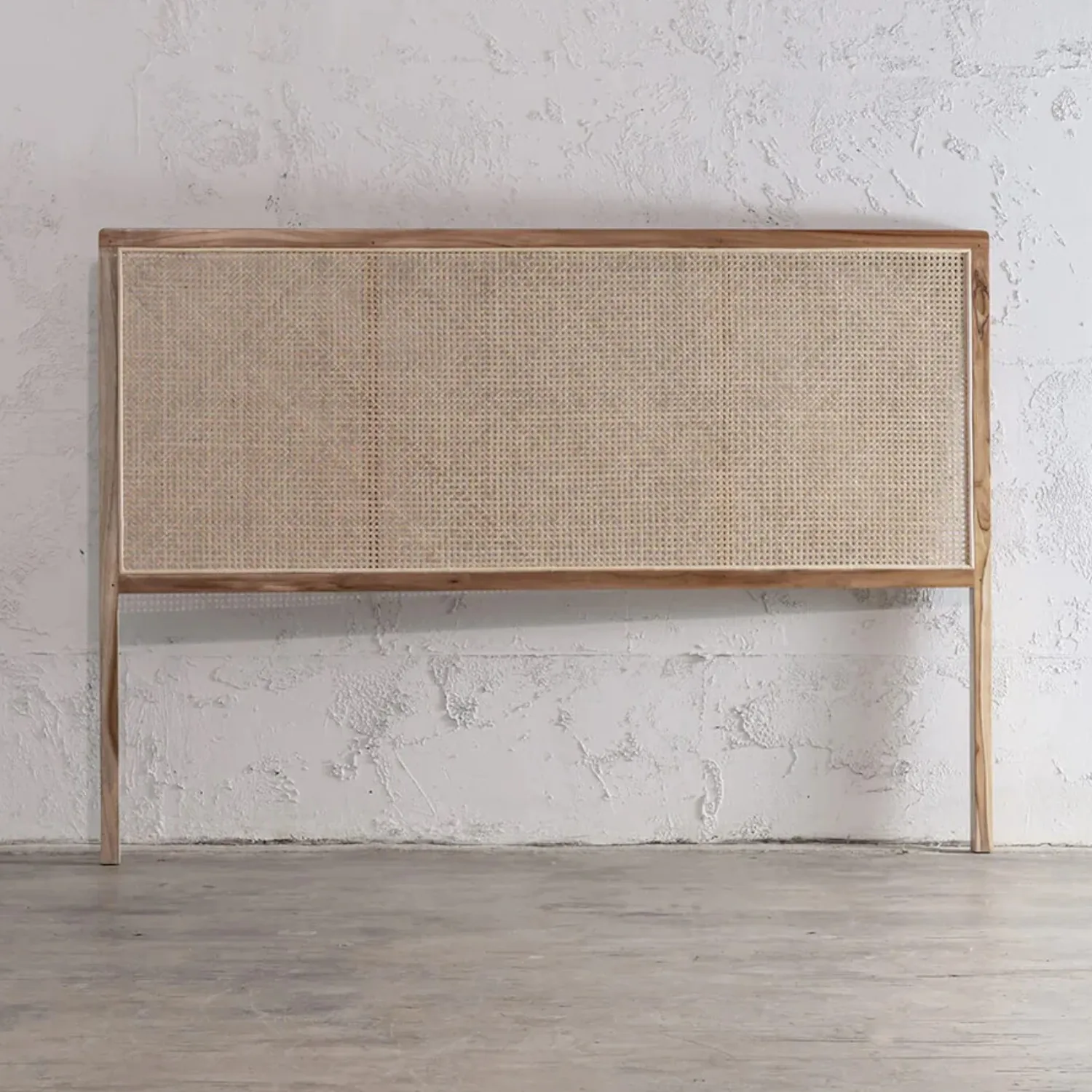 Modern Vintage Home Teak Furniture King Headboard with Rattan for Bedroom Wood Rattan Bed Head for Indoor Home Hotel Villa