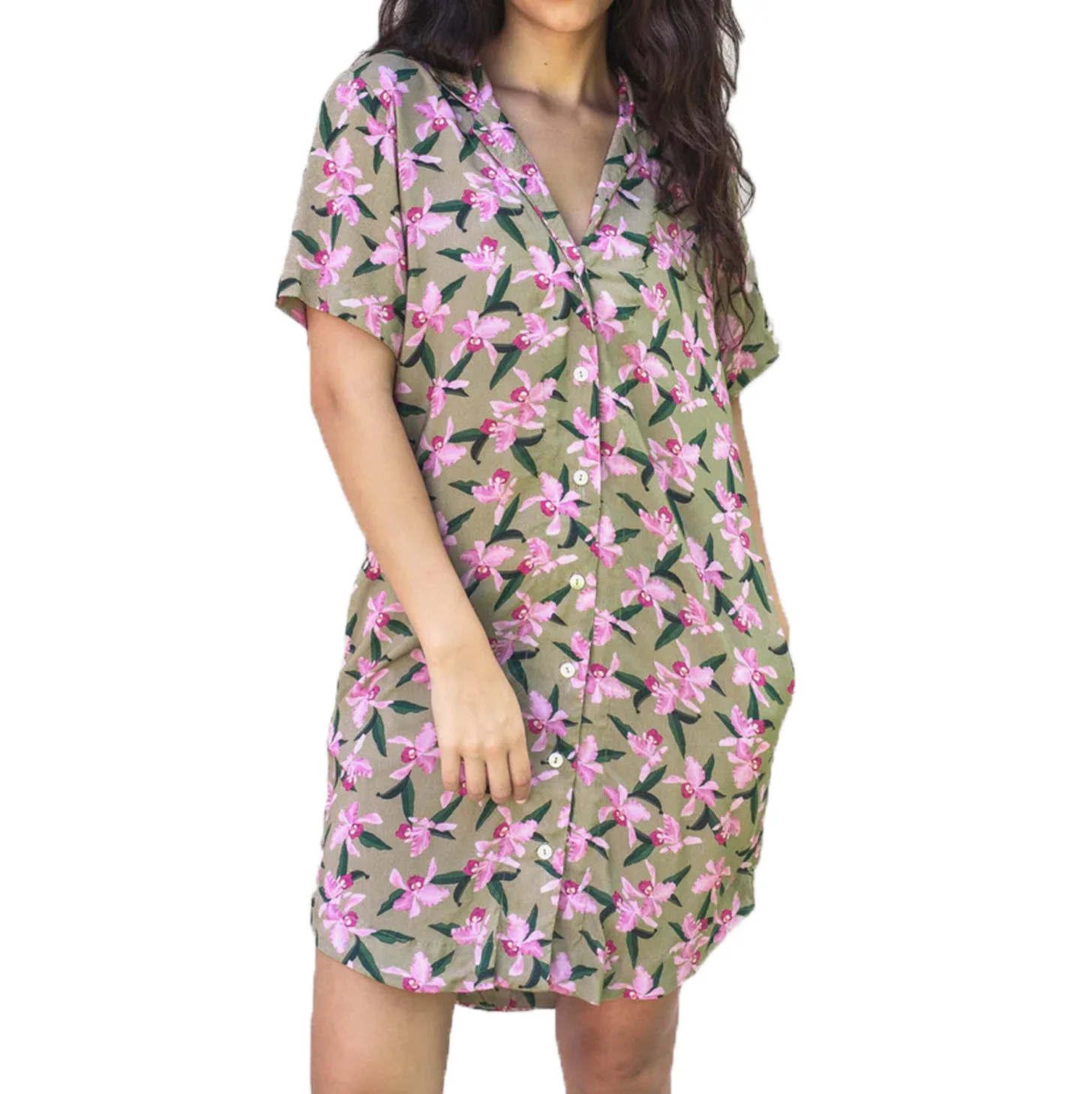Hawaii Style Clothing Supplier Custom Pattern Print Button Down Dress With Pocket Custom Label T Shirt Dress