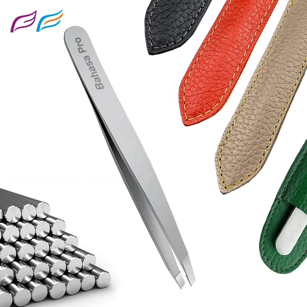 Hot Selling Professional Stainless Steel Slanted Eyebrow Tweezers Customized Private Label Beauty Instrument Tools Bag Packaging