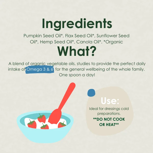 Organic Omega 3+6 Oil High Quality Made In Italy | High Oleic Sunflower, Canola, Flaxseed, Pumpkin Oils