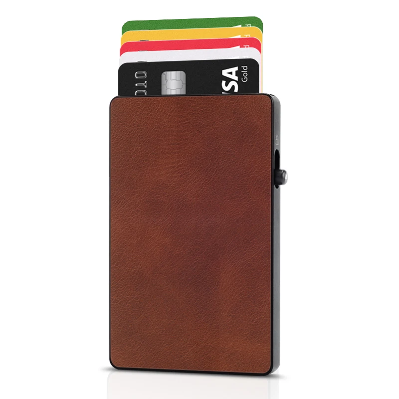 Новый продукт Пользовательский логотип металлический минималистичный всплывающий функция мужской тонкий роскошный PU кожаный держатель для карт бумажник