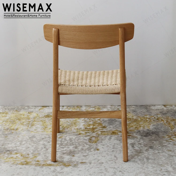 WISEMAX FURNITURE Solid Ash Wood Rattan Dining Chair Classic Design Armless Woven Rope Sillas for Sale
