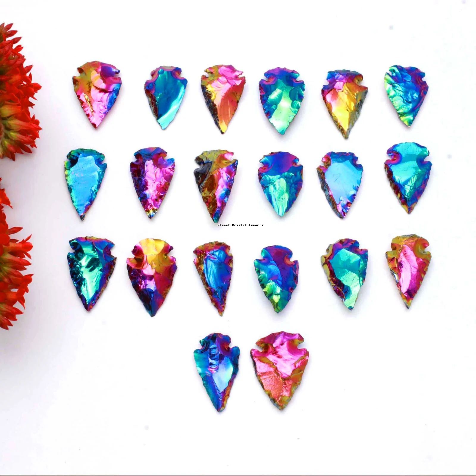 Wholesale Natural Black Obsidian Titanium Angel Aura 1Inch Arrowhead Buy From PLANET CRYSTAL EXPORTS