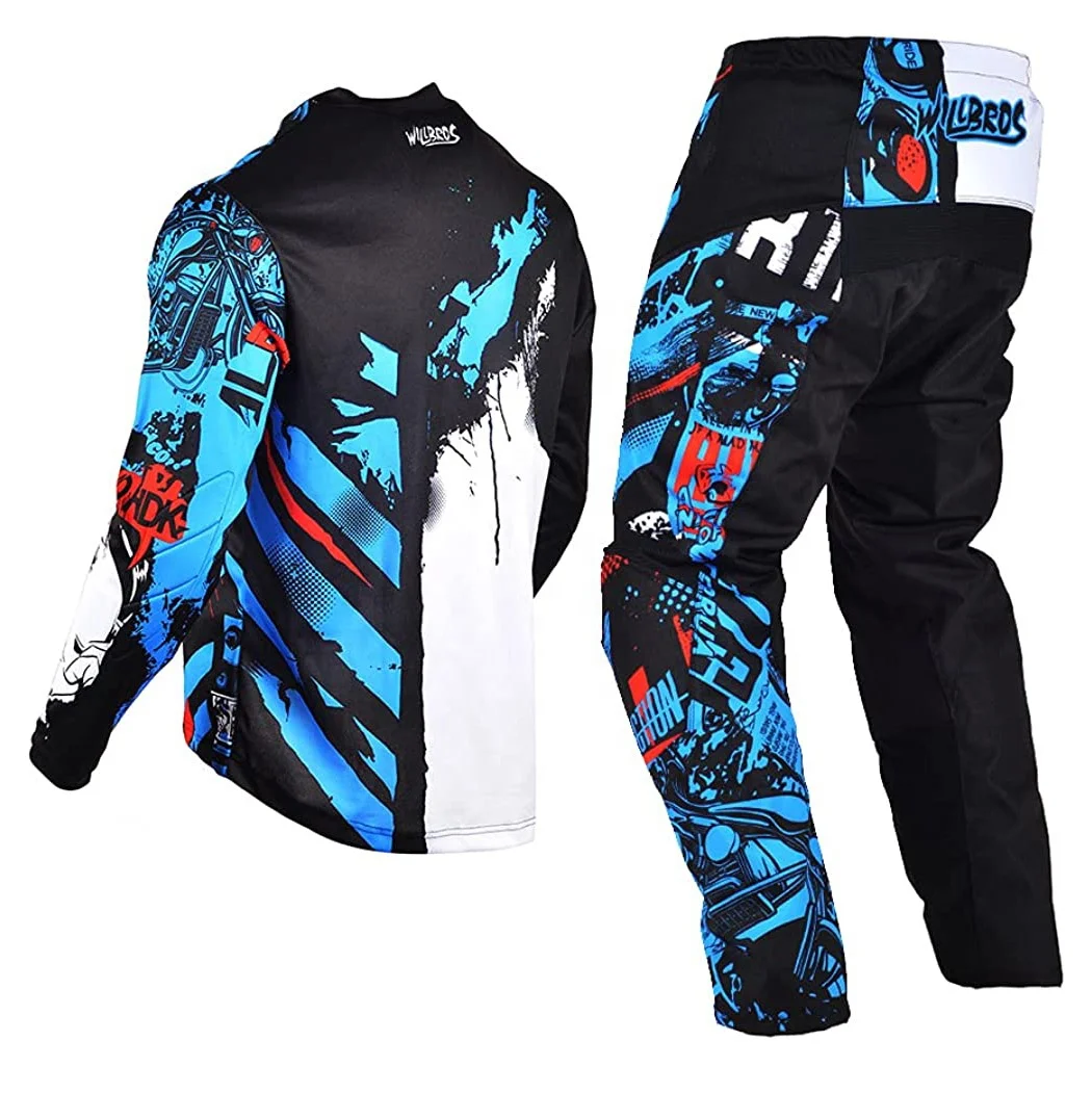 Custom motocross pants and shirt set Breathable motocross jersey Lightweight stretch pants Sublimation printed  auto racing wear