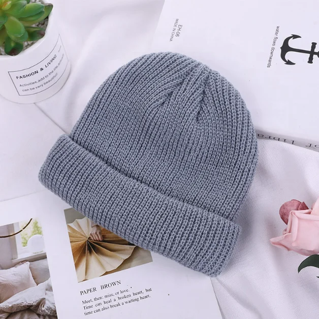 Belief Custom Knit Cuffed Acrylic Slouchy Beanie Streetwear Private Woven Label Logo Beanies Fisherman Skull Hats Winter Cap