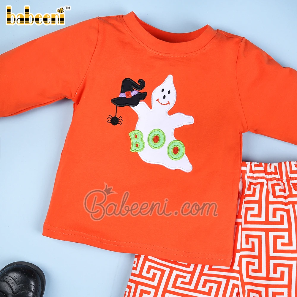 Lovely boy Boo appliqued set ODM OEM wholesale smocked children clothing set Babeeni brand - BB2122