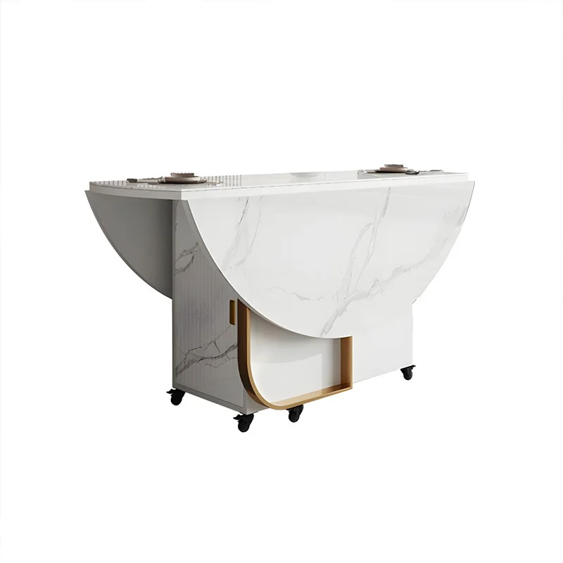 China Made Extendable Modern Round Space Saving White Gold Foldable Furniture Turkish Folding Dining Table and Chairs Set