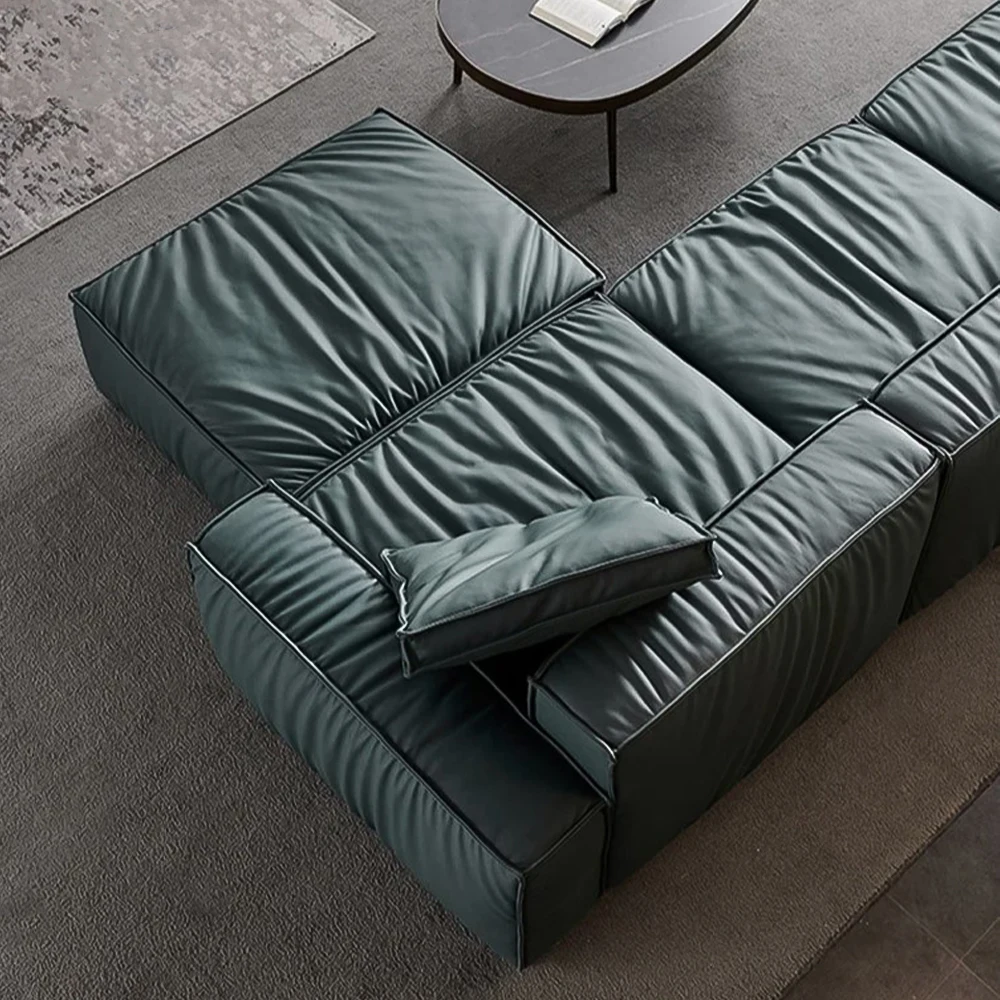 High Quality Leather Living Room Corner Sofa with Modern L-shaped Design in Luxurious Blue Color for Interior Living Room