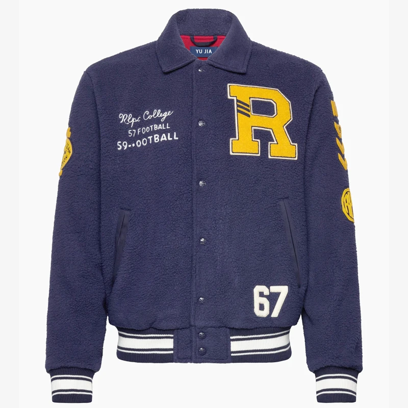 Мужская куртка с вышивкой из синели, жаккардовый флис, на заказ