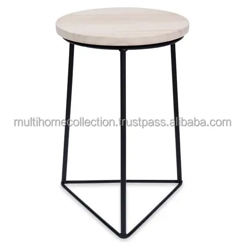 Indoor Outdoor Stool With Mean And Wooden Geometrical Round Base Metal Counter Bar Stool With Wooden Top