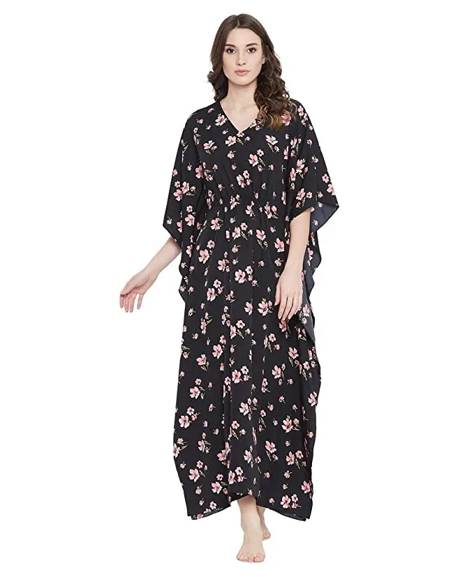 Cotton Kaftan Dress Free Size Body Cover Up Long Kaftan For Summer Hand Block Print Embroidery Islamic Muslim Women Casual Dress