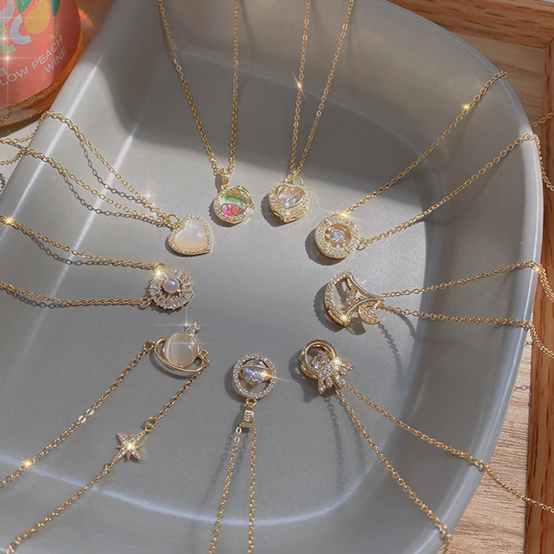 Titanium Steel Necklace Ladies Clavicle Chain Gold Plated Pearl Pendant Necklace For Women Wedding Gift Jewelry /